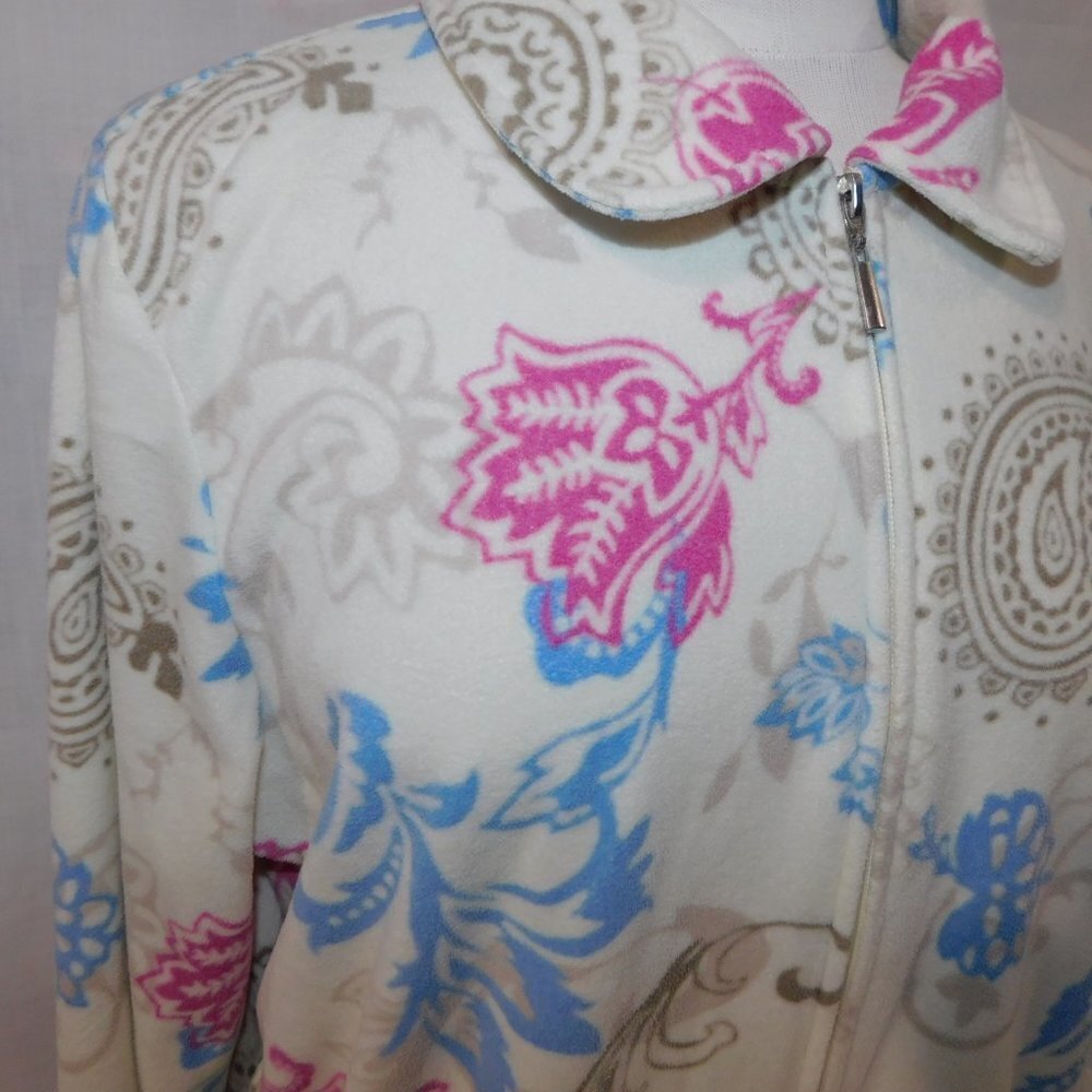 White Stag Paisley Floral Fleece Full Zip Jacket Cream Brown Pink Blue Womens L - Picture 7 of 11
